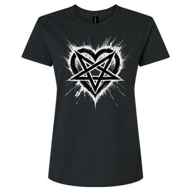 Black t-shirt with a white heart-shaped pentagram design on a white background